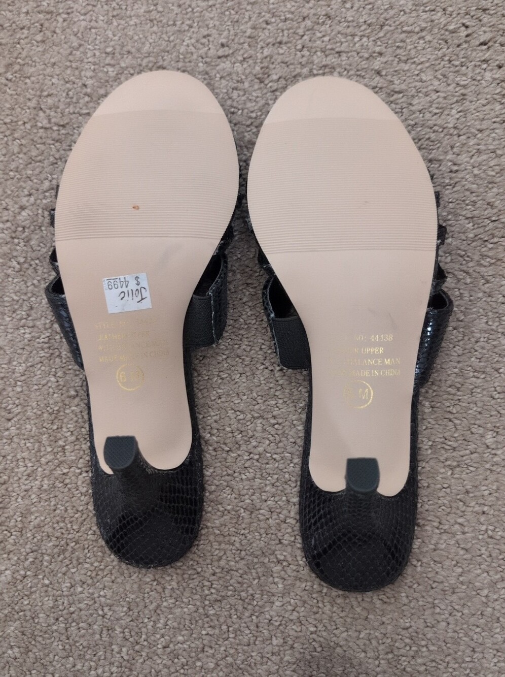 Annie Black Faux Leather Snakeskin Strappy Slip-on Kitten Heel Sandals - Picture 4 of 4